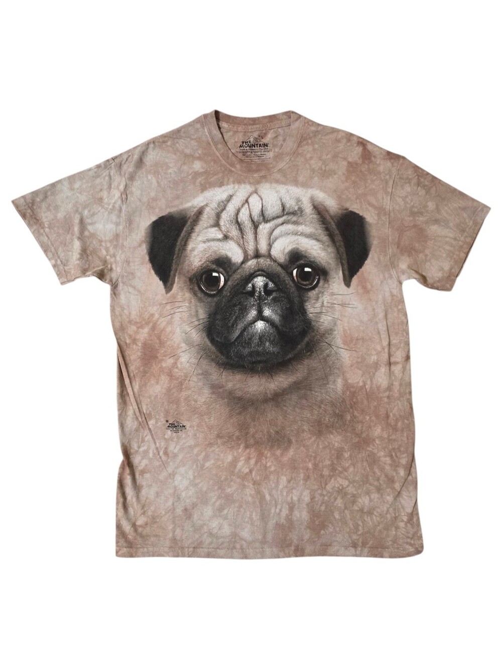 The Mountain Big Face Pug Dog Tie-Dye T-Shirt Unisex Size Large Brown Tan